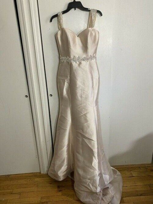 Unbranded Champagne W Gown W Beads Long Cocktail Dress
