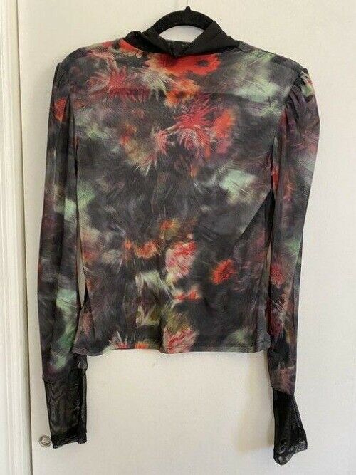 nicole miller gray red new mesh ls blouse