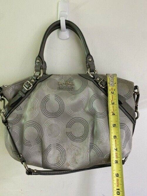 coach bag large silver gray fabric tote
