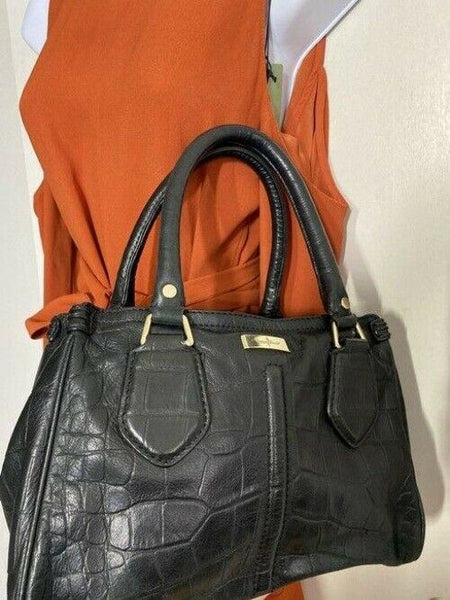 cole haan croc embossed handbag black leather tote