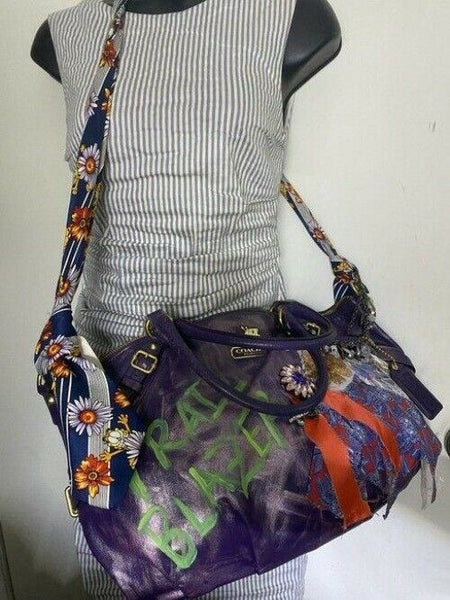 Coach w handbag customized by me w applique street art purple tote