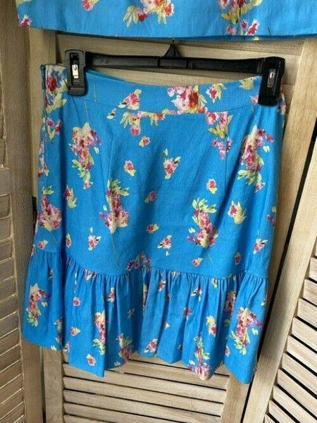 Nicole Miller blue floral linen skirt and set msrp blouse