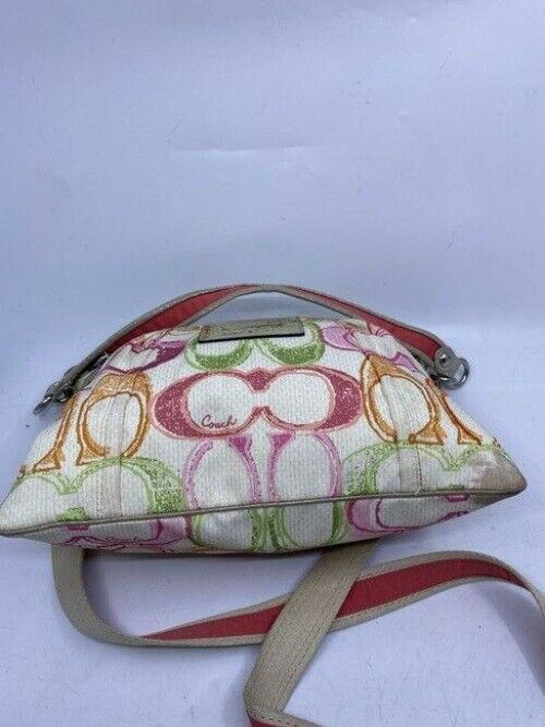 coach msrp white pink green fabric cross body bag
