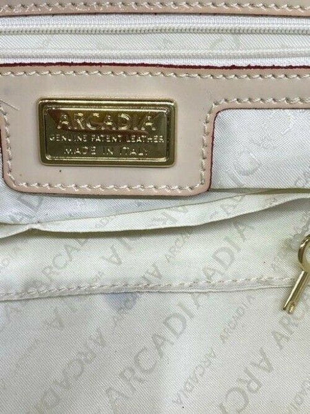 arcadia handbag made in italy cream patent leather tote
