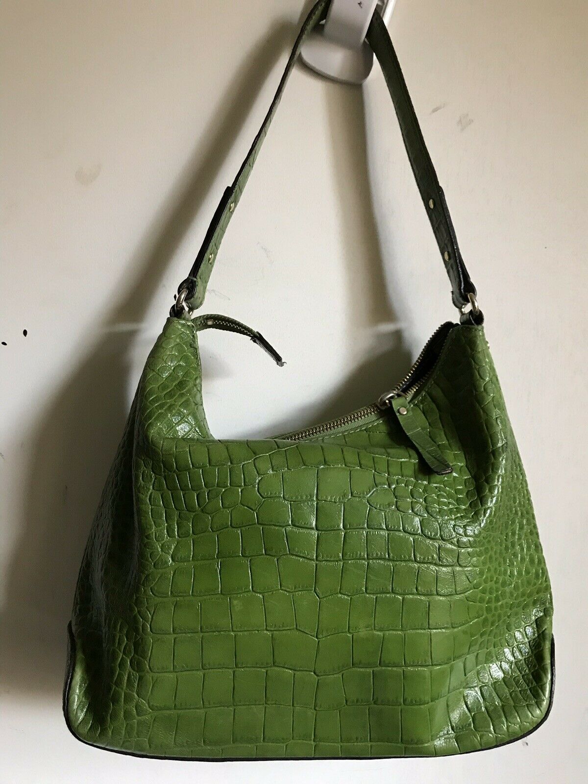Kate Spade Green Croc Embossed  Leather Shoulder Bag