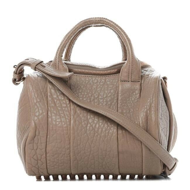 Alexander Wang Pebbled Rockie Latte Rose Gold Hardware Beige Lambskin Leather Cr