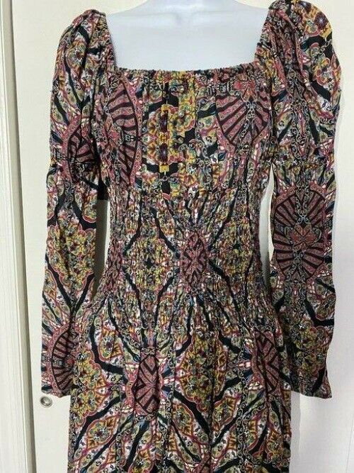 nicole miller multicolor new paisley smocking msrp long formal dress
