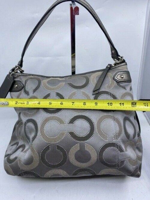 coach medium size silver gray jacquard fabric cross body bag