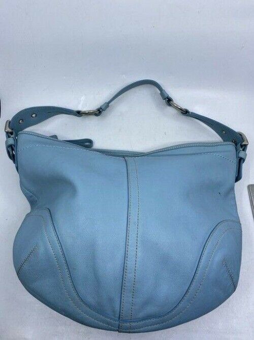 coach large light blue leather shoulder bag