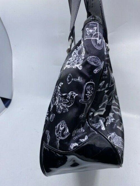 Harrods Shoulder Bag Black White Nylon Fabric Tote