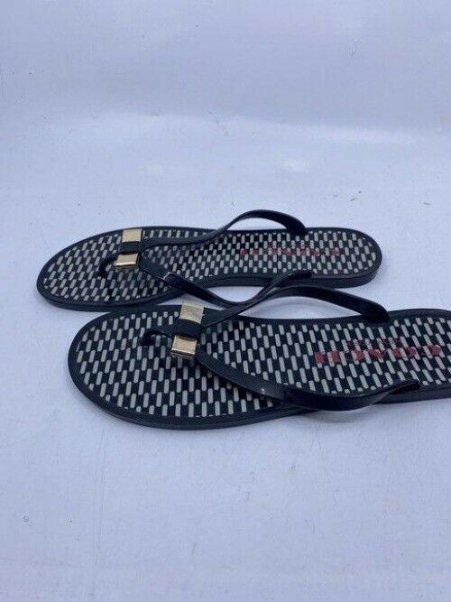 Coach Black White Gold Bow Sandals Size Us