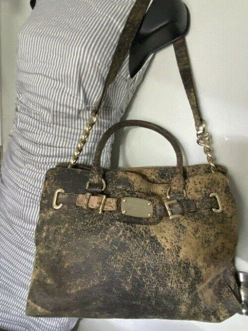michael kors washed hamilton msrp black leather shoulder bag