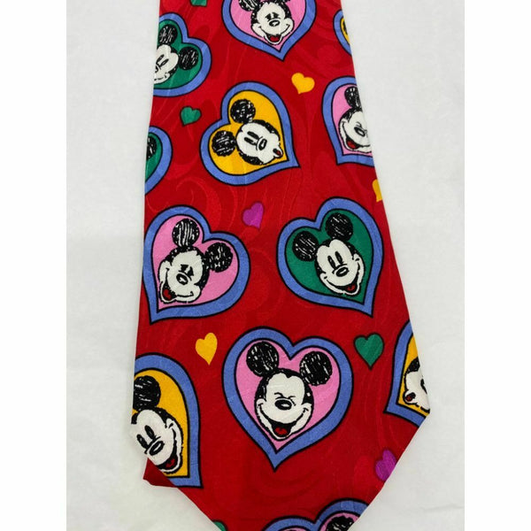 New! MICKEY MOUSE Disney Neck Tie Red Multicolor 100% Silk Handmade