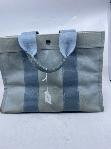 Hermes Deauville Toile Plage Mm Blue Cotton Tote