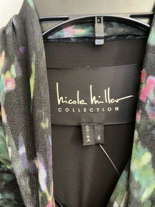 nicole miller black green new mesh ls blouse