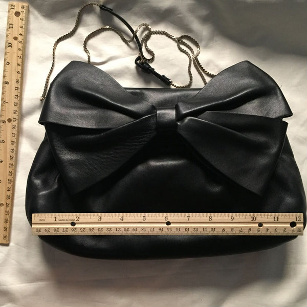 VALENTINO Black Leather Bow Shoulder Bag/ Crossbody