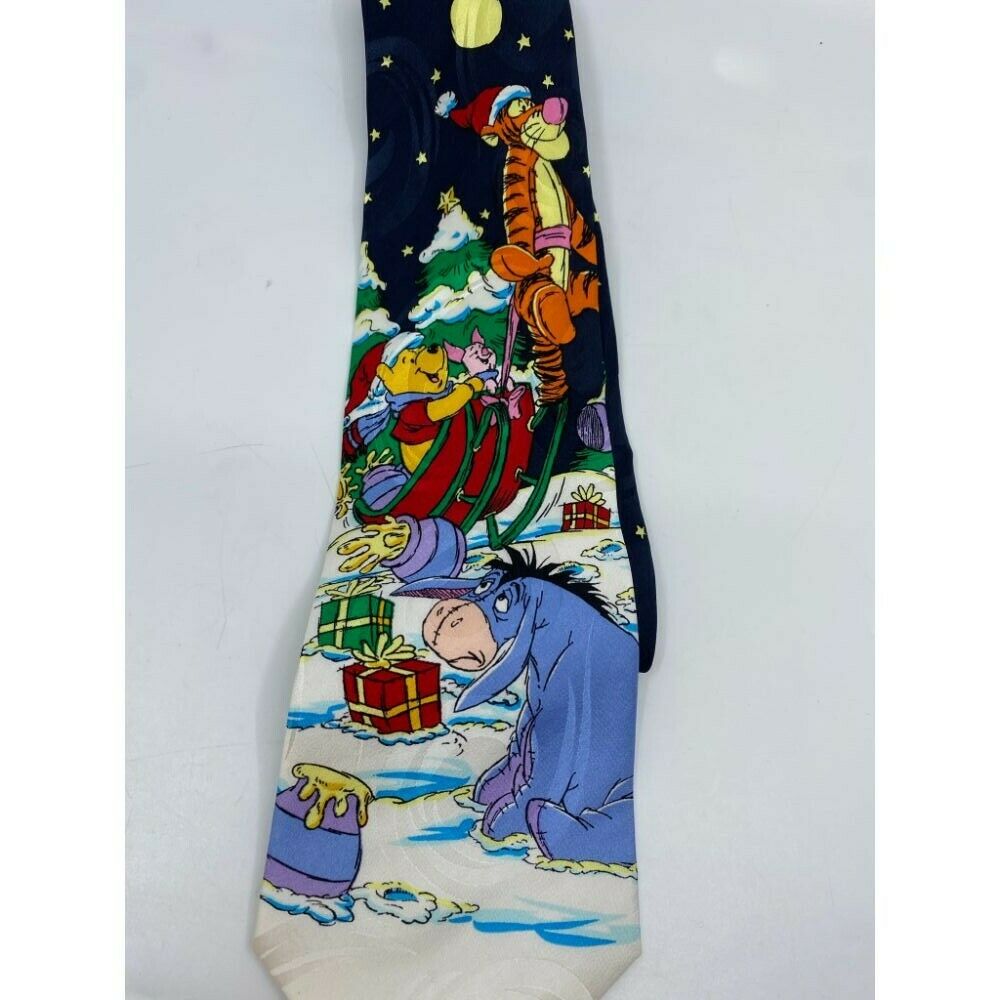 New! Winnie The Pooh Blue White Red Green Christmas Theme Neck Tie Msrp 35