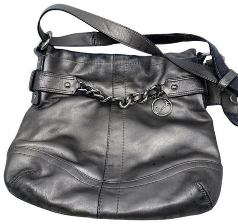 Coach Front Chain Gun Metal Leather Cross Body Bag