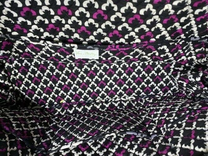 vera bradley bag quilted black purple white fabric tote