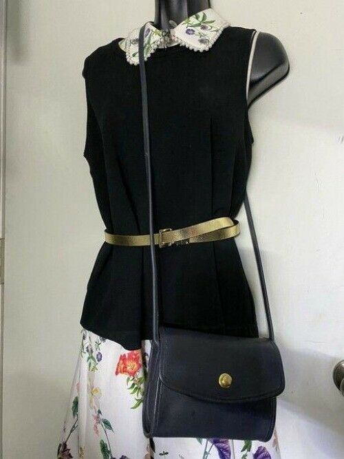 coach vintage flap navy leather cross body bag