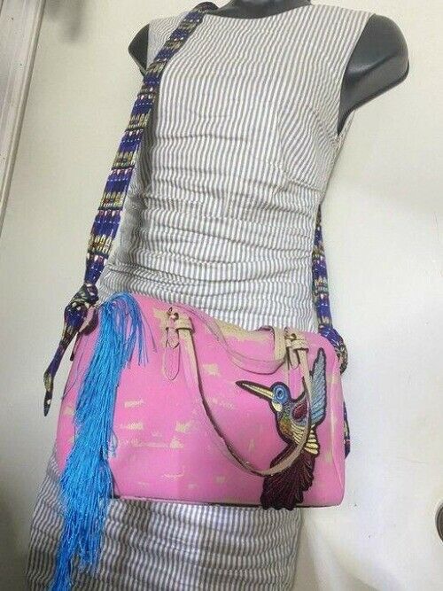 Coach w hand shoulder customized by me w applique street pink tan shoulder bag