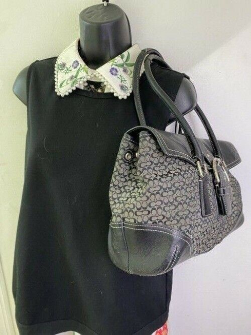 coach bag beige black fabric tote
