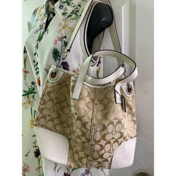 NWT Coach Tan White Fabric Tote Bag MSRP $328