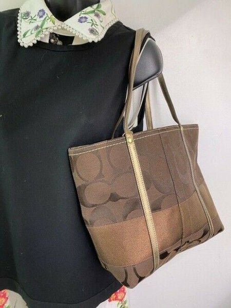 coach bag large brown fabric tote