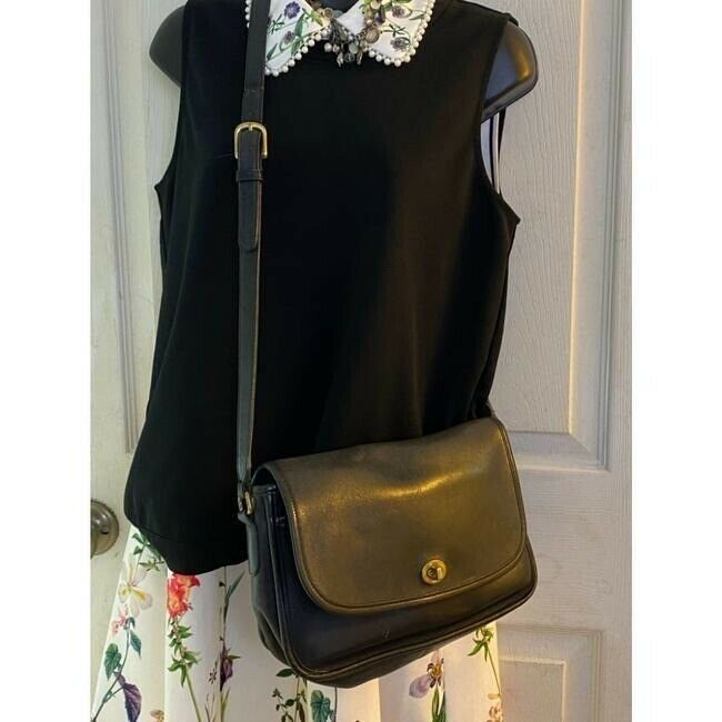 coach vintage black leather cross body bag