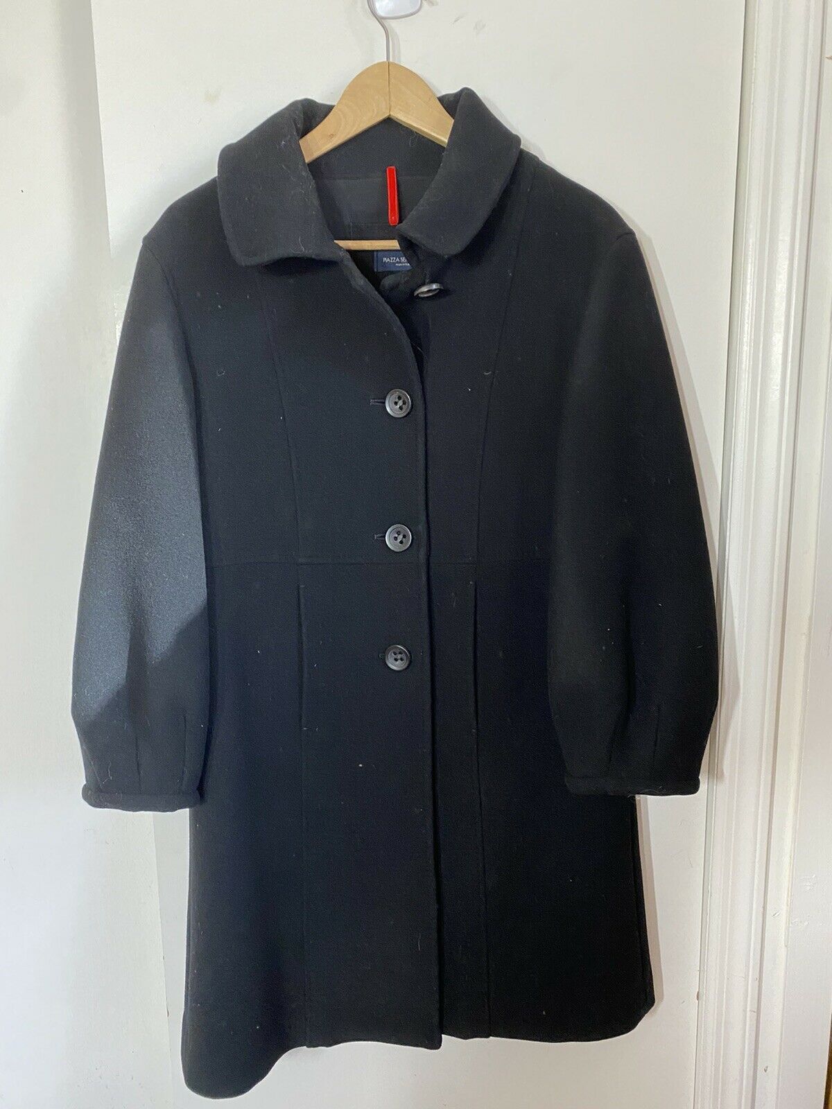 Msrp 2,400 PIAZZA SEMPIONE Black Wool Pea coat Jacket size 42 Small 6