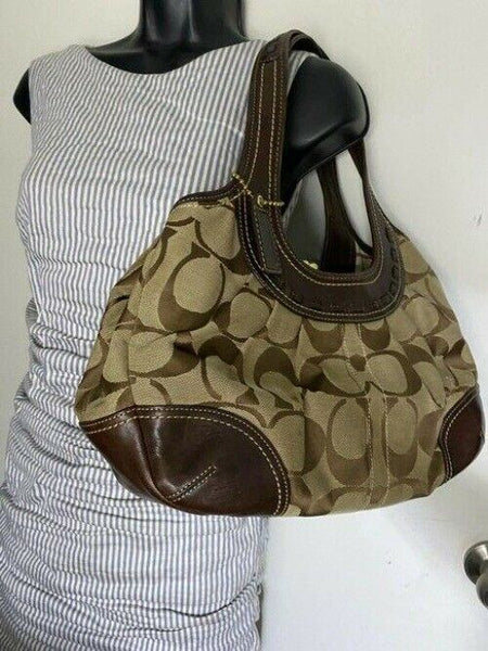 Coach Shoulder Bag Medium Msrp Tan Brown Jacquard Fabric Tote