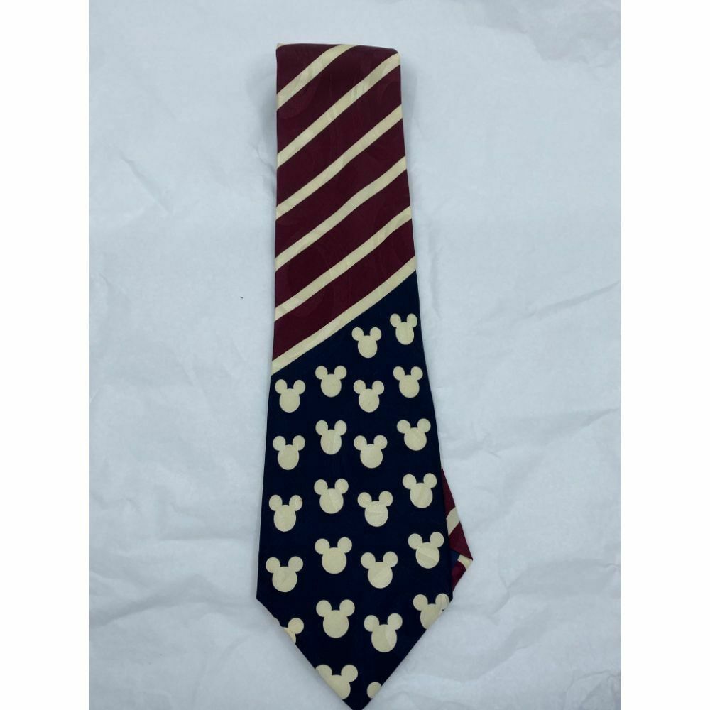 MICKEY MOUSE Disney Neck Tie Cream Blue Hand Made 100% Silk