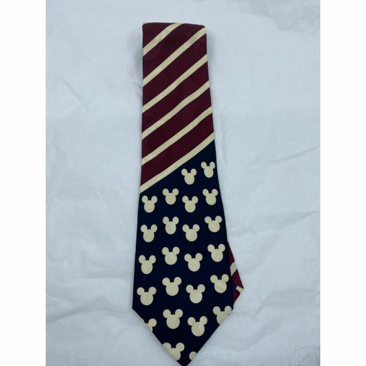MICKEY MOUSE Disney Neck Tie Cream Blue Hand Made 100% Silk