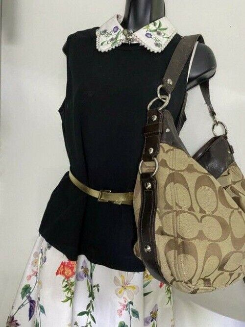 coach brown beige fabric shoulder bag
