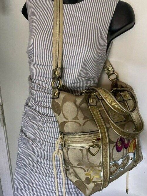 coach msrp gold tan fabric cross body bag