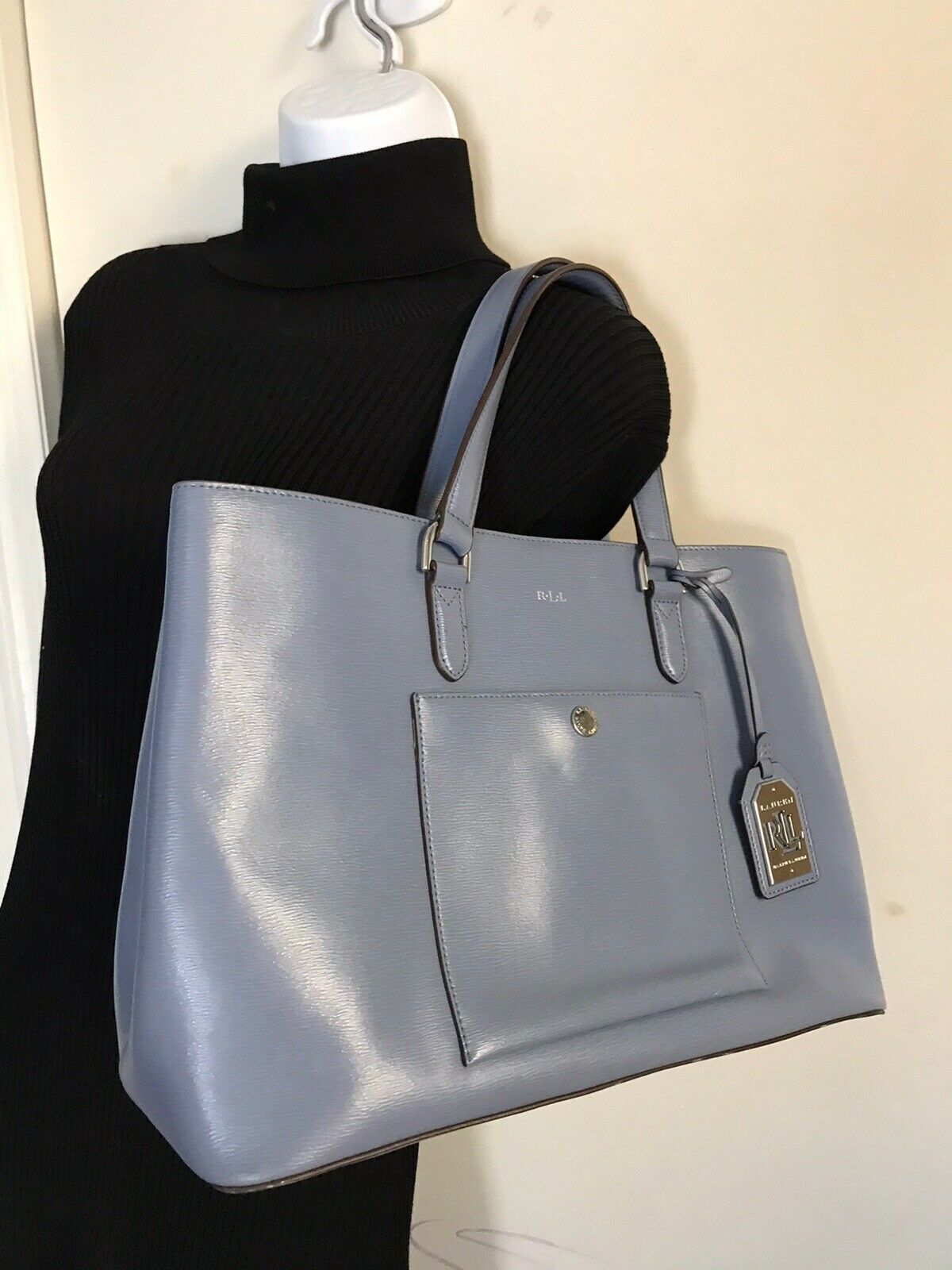 RALPH LAUREN BLUE Large  Leather Tote