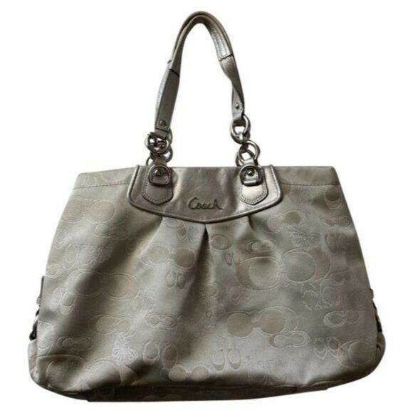 COACH Large Silver Jacquard Fabric Tote Bag