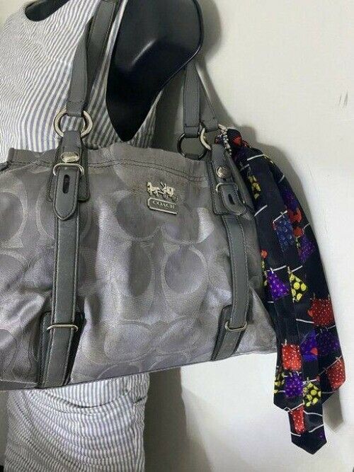 coach w w detachable specialty tie accent silver shoulder bag