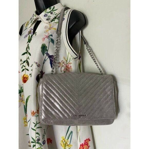 Karl Lagerfeld Gray Silver Leather Shoulder Bag