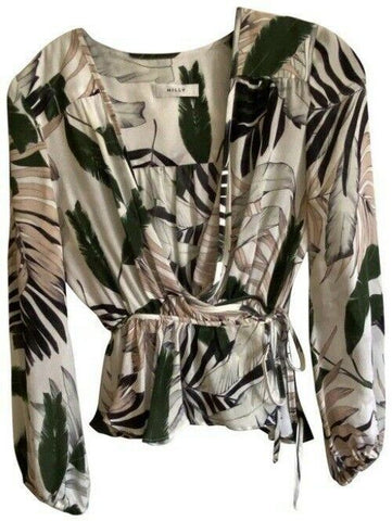 milly white green beige new chiffon wrap msrp small blouse