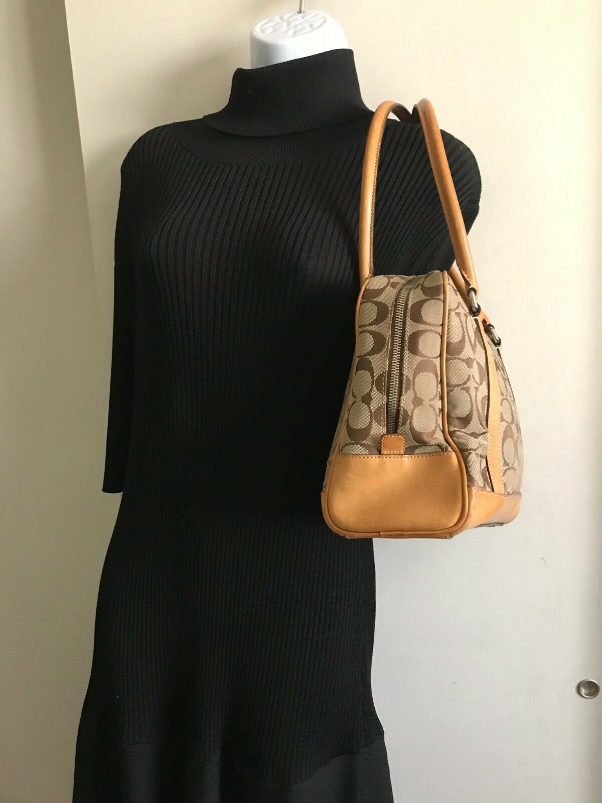 Coach Brown/ Khaki Signature Jacquard Fabric Handbag