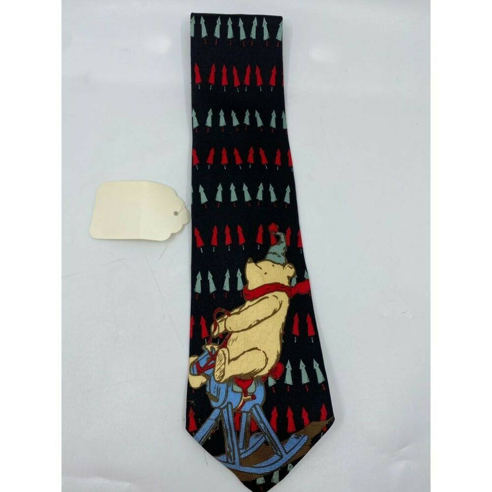 New! Winnie The Pooh Black Red Blue Christmas Theme Neck Tie Msrp 35