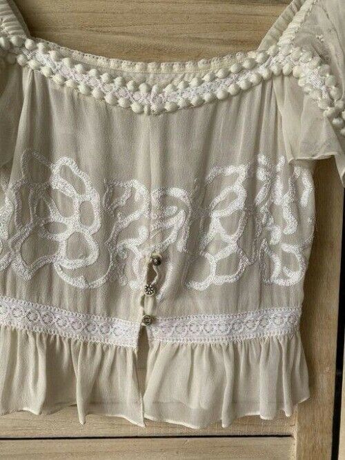 Nicole Miller white beige msrp small blouse