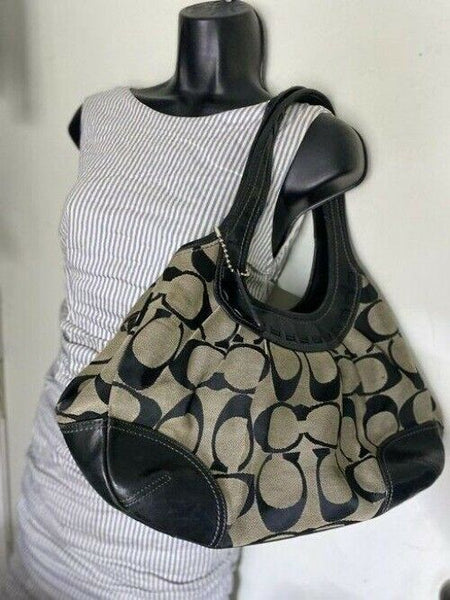 Coach Shoulder Bag Medium Msrp Beige Black Jacquard Fabric Tote