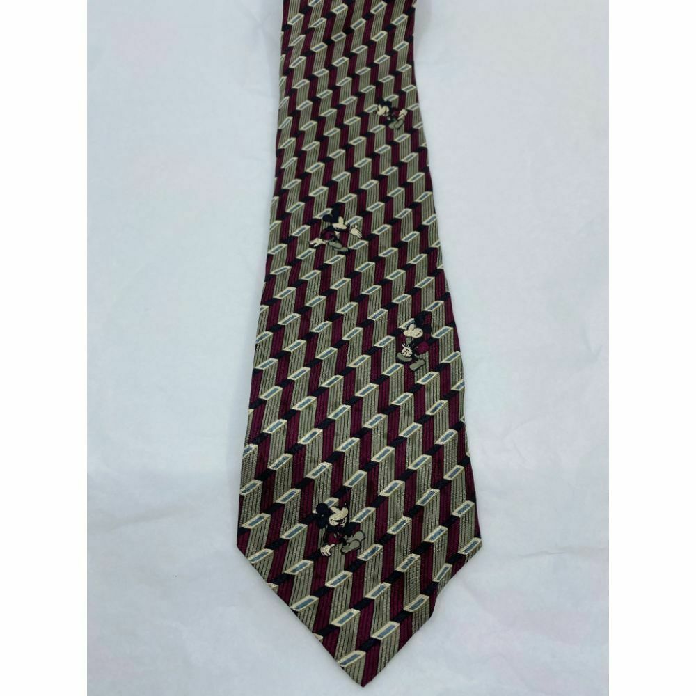 MICKEY MOUSE Disney Neck Tie Red Green Hand Made 100% Silk
