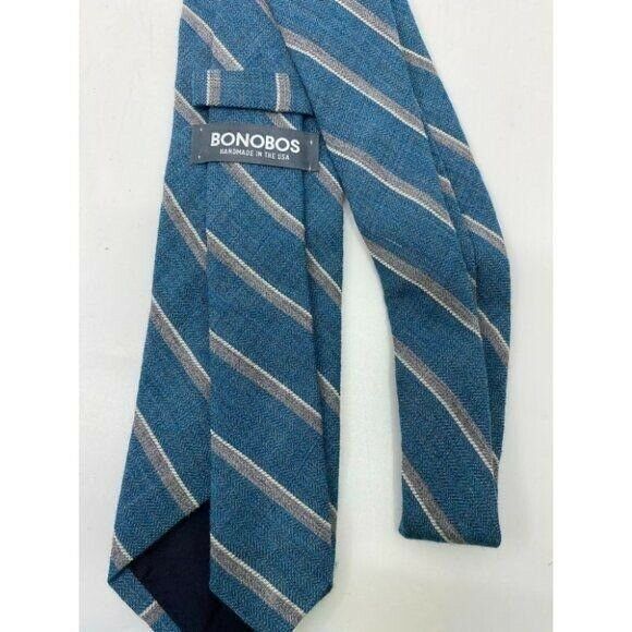 New! BONOBOS Teal Gray Striped Premium Neck Tie