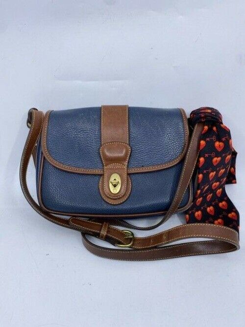 coach vintage w heart padlock silk tie navy leather cross body bag