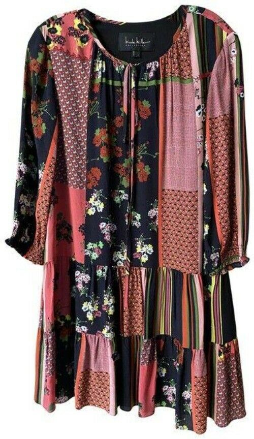 Nicole Miller Black Red Pink New Floral Msrp Short Casual Dress