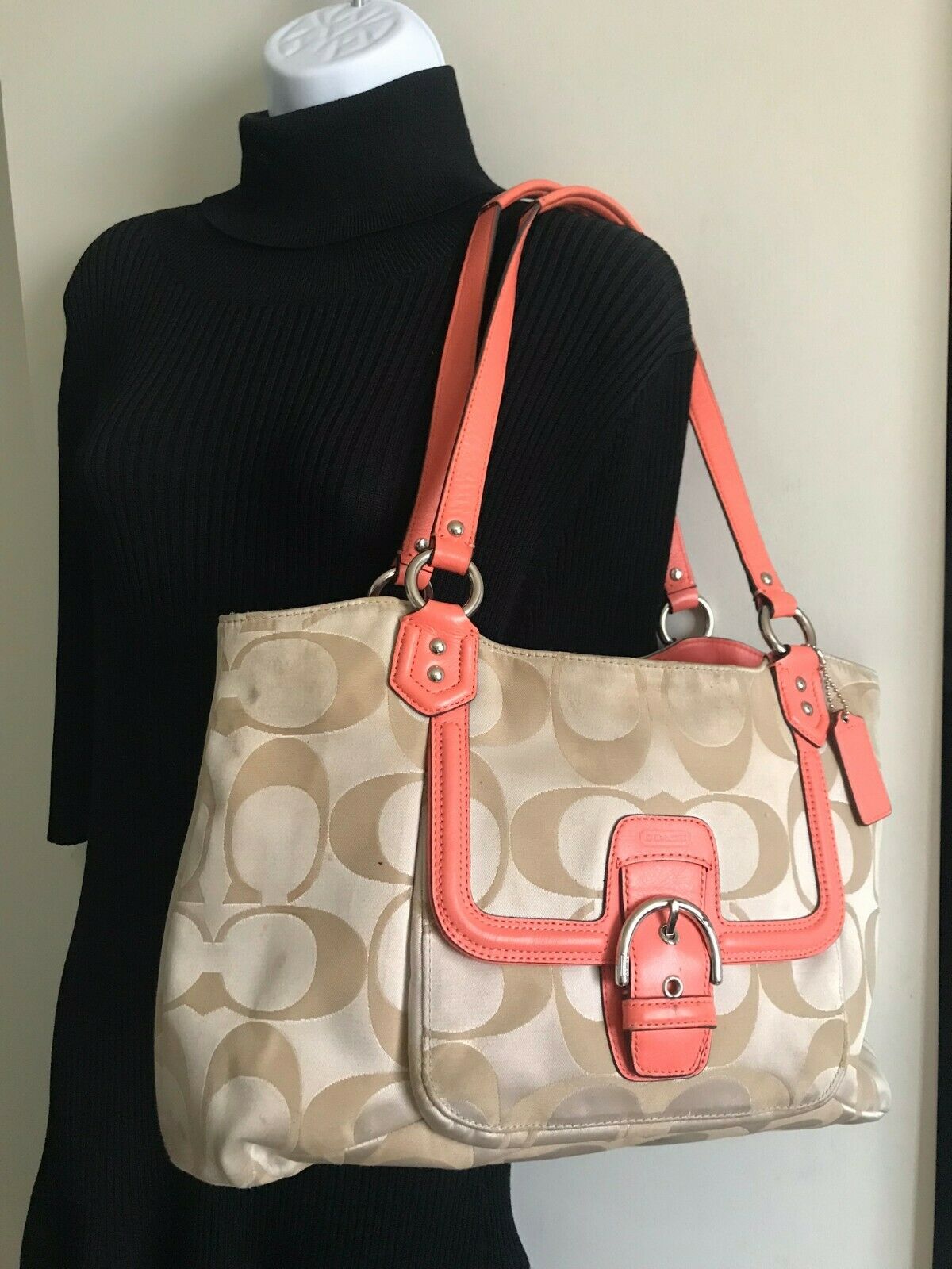 Coach Beige Interwoven Jacquard Bag