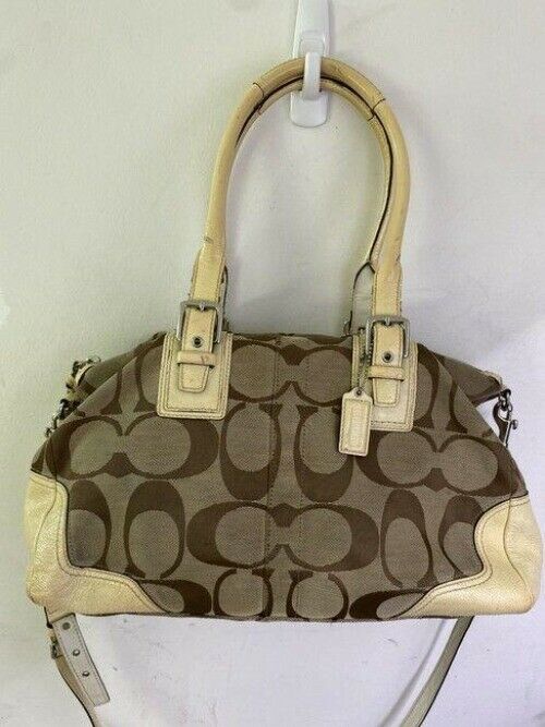 coach bag cream black fabric tote